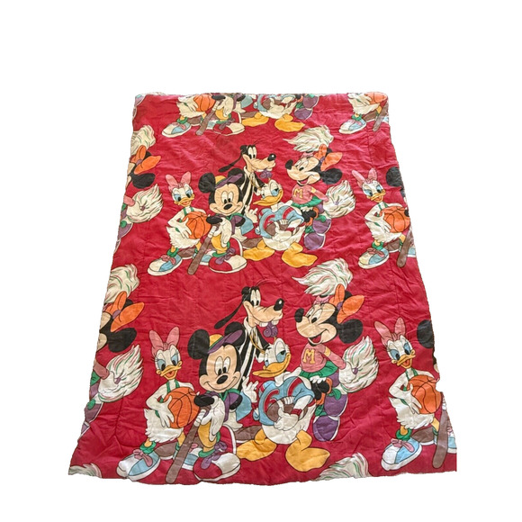 Disney Mickey Friends Sports Comforter Minnie Goofy Donald Vtg 80s Reversible - Picture 1 of 14